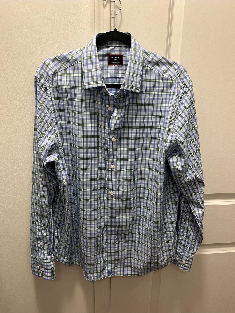 UNTUCKit Blue and Green Plaid Long-Sleeve Dress Shirt